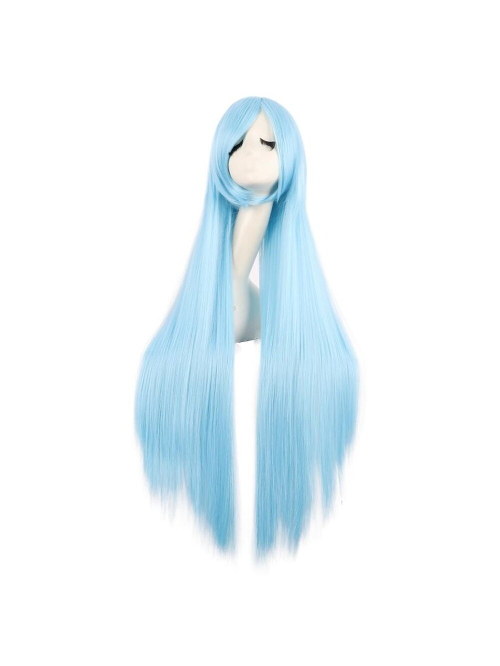 Women's White Azure Blue 40 Inch Oblique Synthetic Modern Long Straight Wig Bang